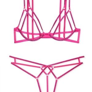 Victoria's Secret Shine Strappy Rhinestone Open-Cup Triangle Bra Set Size M